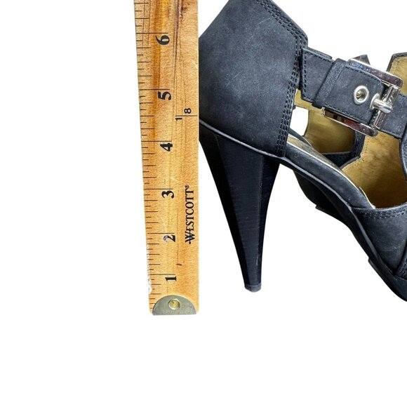 NWOB Michael Kors "Greenwich" Black Leather Peep-Toe Heels, 4.5" Heel, Size 9 - Picture 10 of 11
